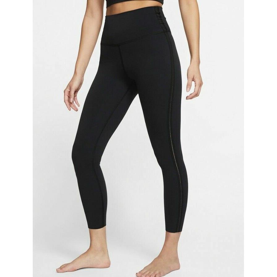 Women s Nike Yoga Luxe Infinalon 7/8 Leggings S Black Metallic Gold CJ4203-010