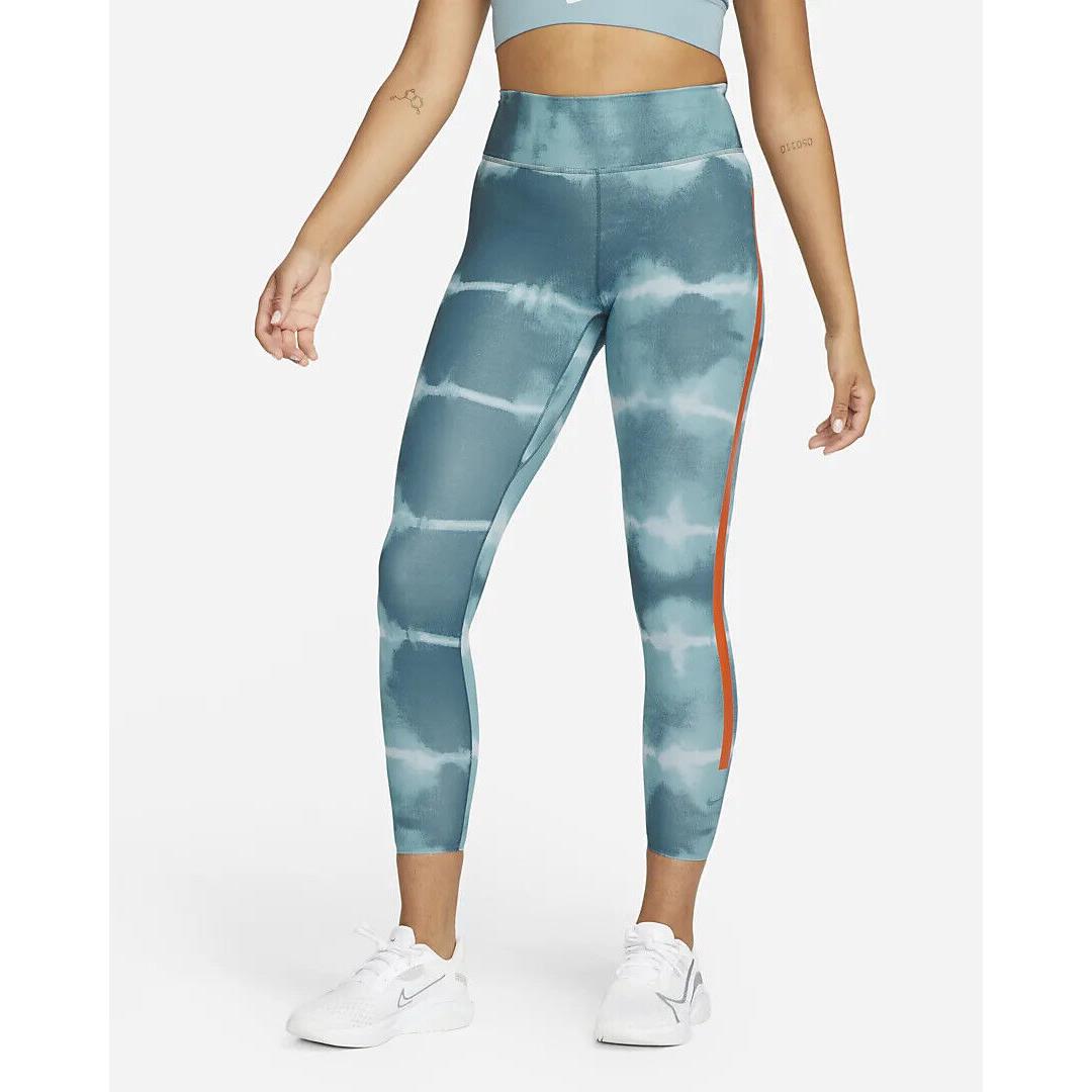 Women`s Nike Dri-fit One Luxe Mid-rise Printed Training Leggings XS Blue Orange