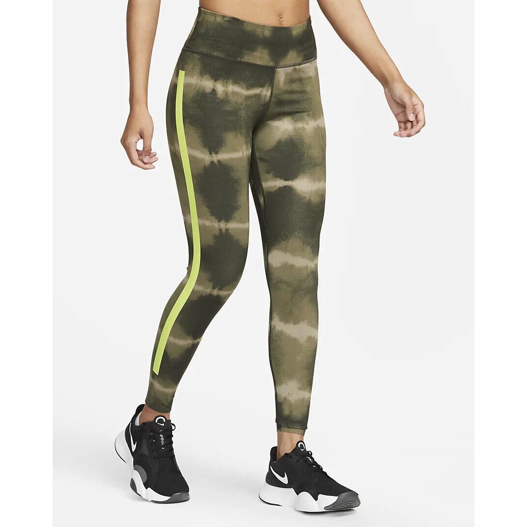 Women`s Nike Dri-fit One Luxe Mid-rise Printed Training Leggings XS Green Volt
