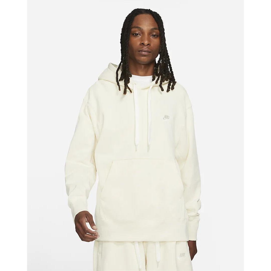 Men`s Nike Sportswear Classic Fleece Pullover Hoodie XL Ivory DA0023 Sweatshirt