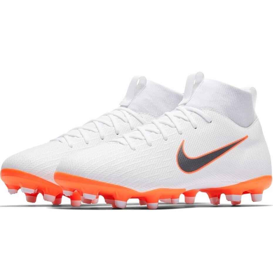 Nike Mercurial Superfly 6 Academy Mg Jr AH7337 107 Football Shoes White Size 2.5 - White/Metallic Cool Grey/Total Orange