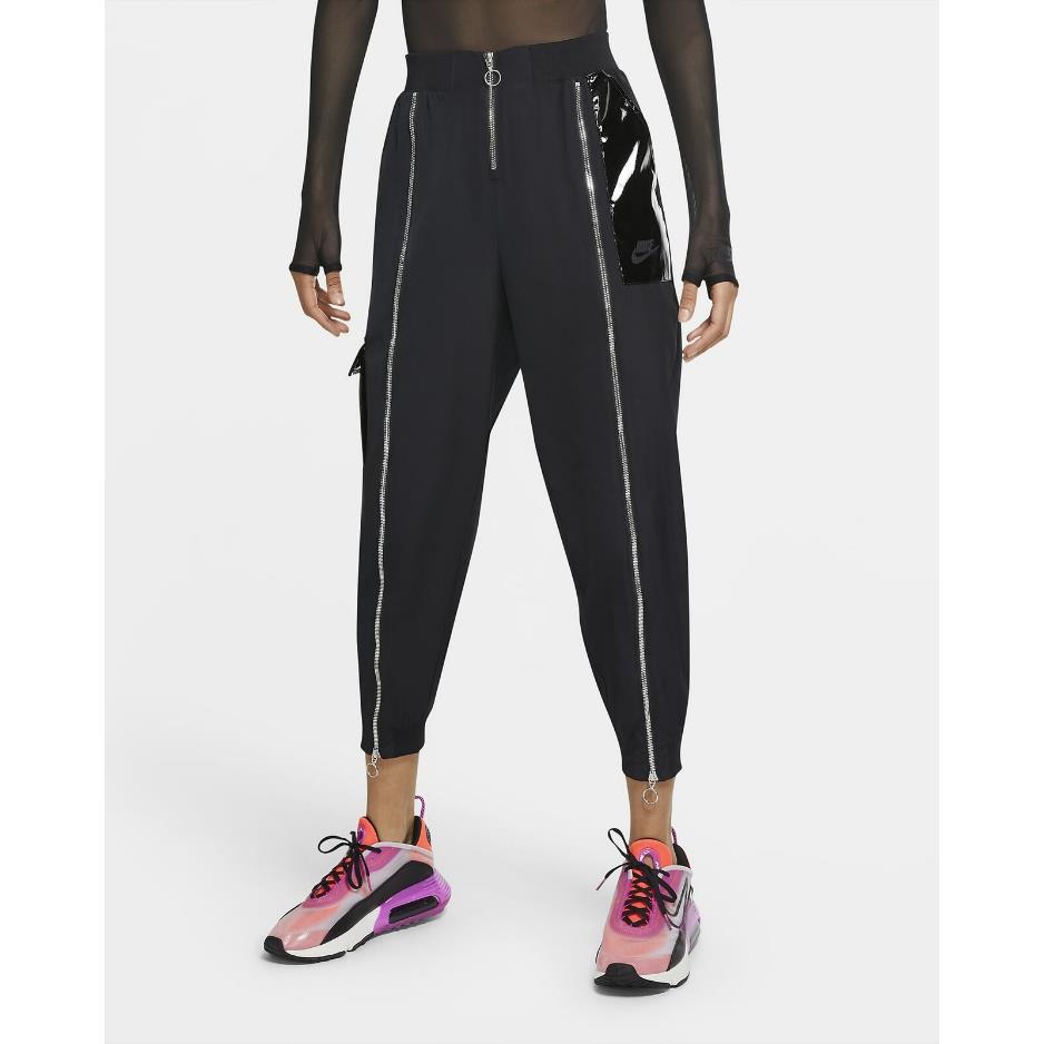 Women`s Nike Sportswear Icon Clash Woven Pants XL Black Sheen Shine Zipper