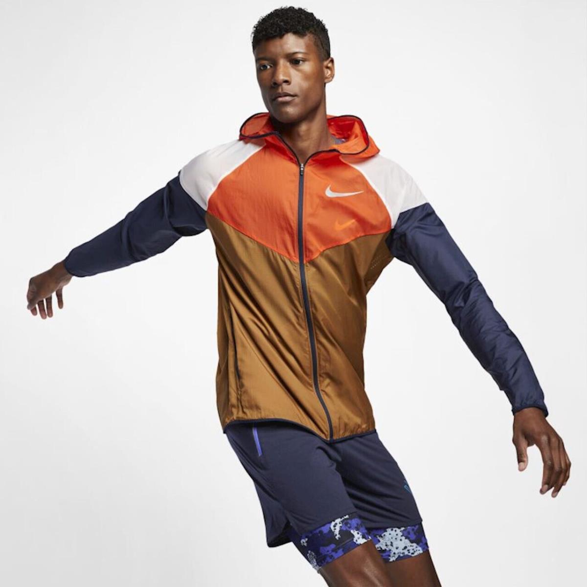 Nike Men s Repel Windrunner Jacket Hoodie Full Zip L Brown Orange White AR0257