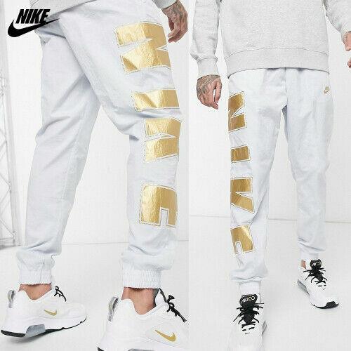 Men`s Nike Sportswear Woven Trousers S Gold Platinum Gray Pants Sweatpants