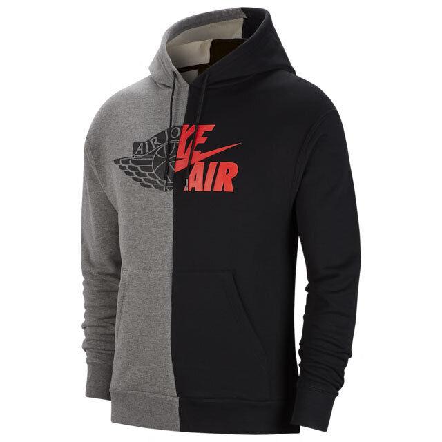 Men`s Nike Air Jordan Remix Split Pullover Hoodie XL Gray Black CD7488