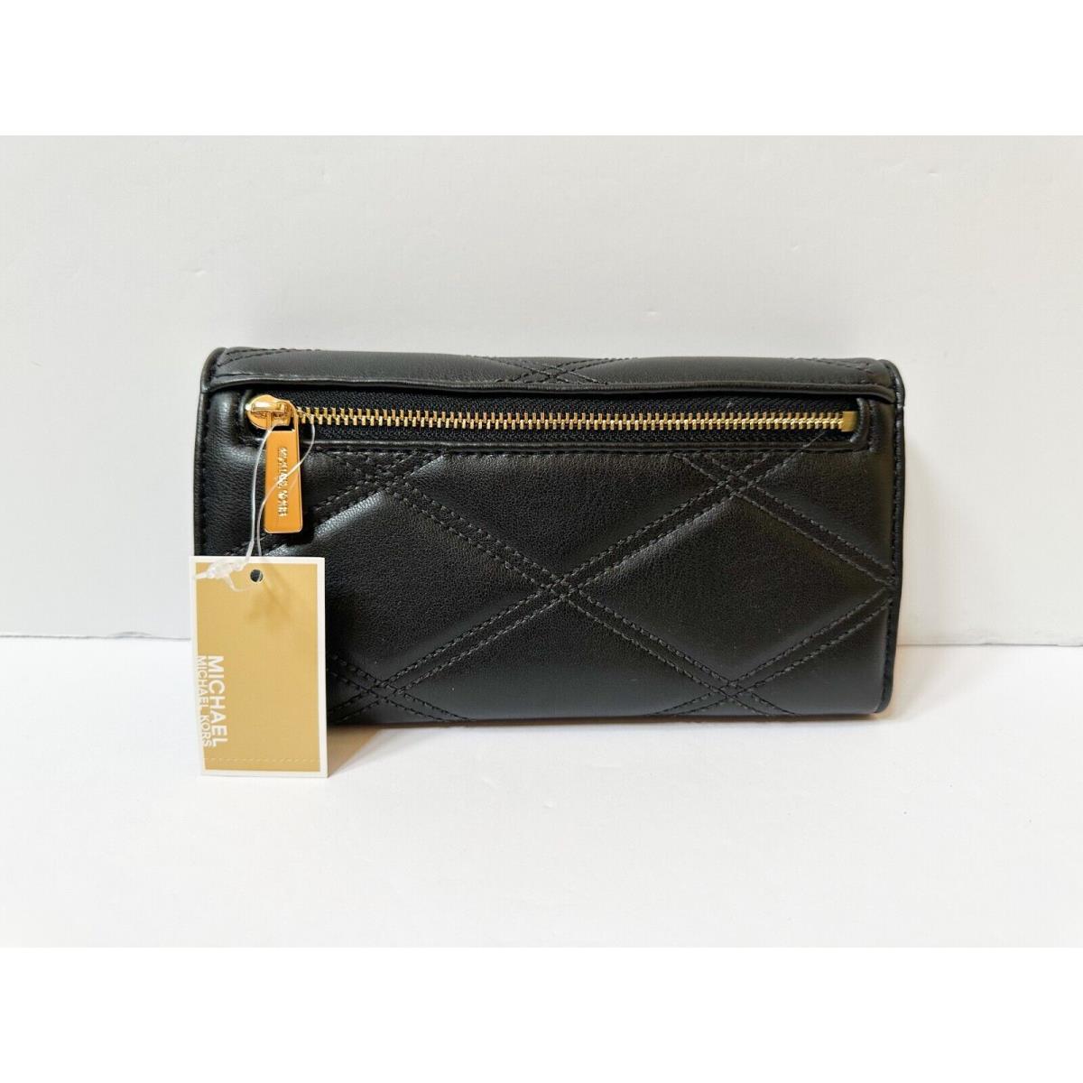 Michael Kors Jet Set Travel Large Trifold Wallet Soft Quilted Leather Black