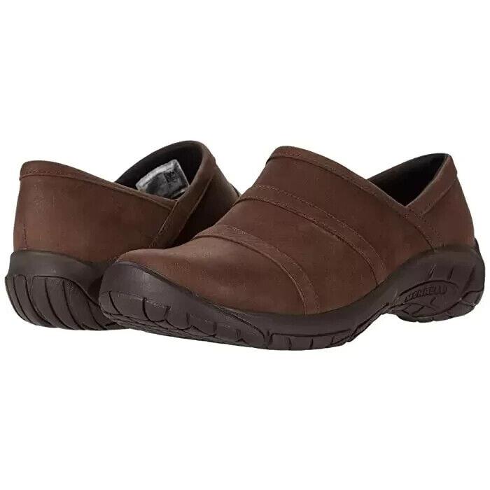 Merrell Women 7 Encore Moc 4 Clog Slide Slip On Comfort Brown Leather Shoes