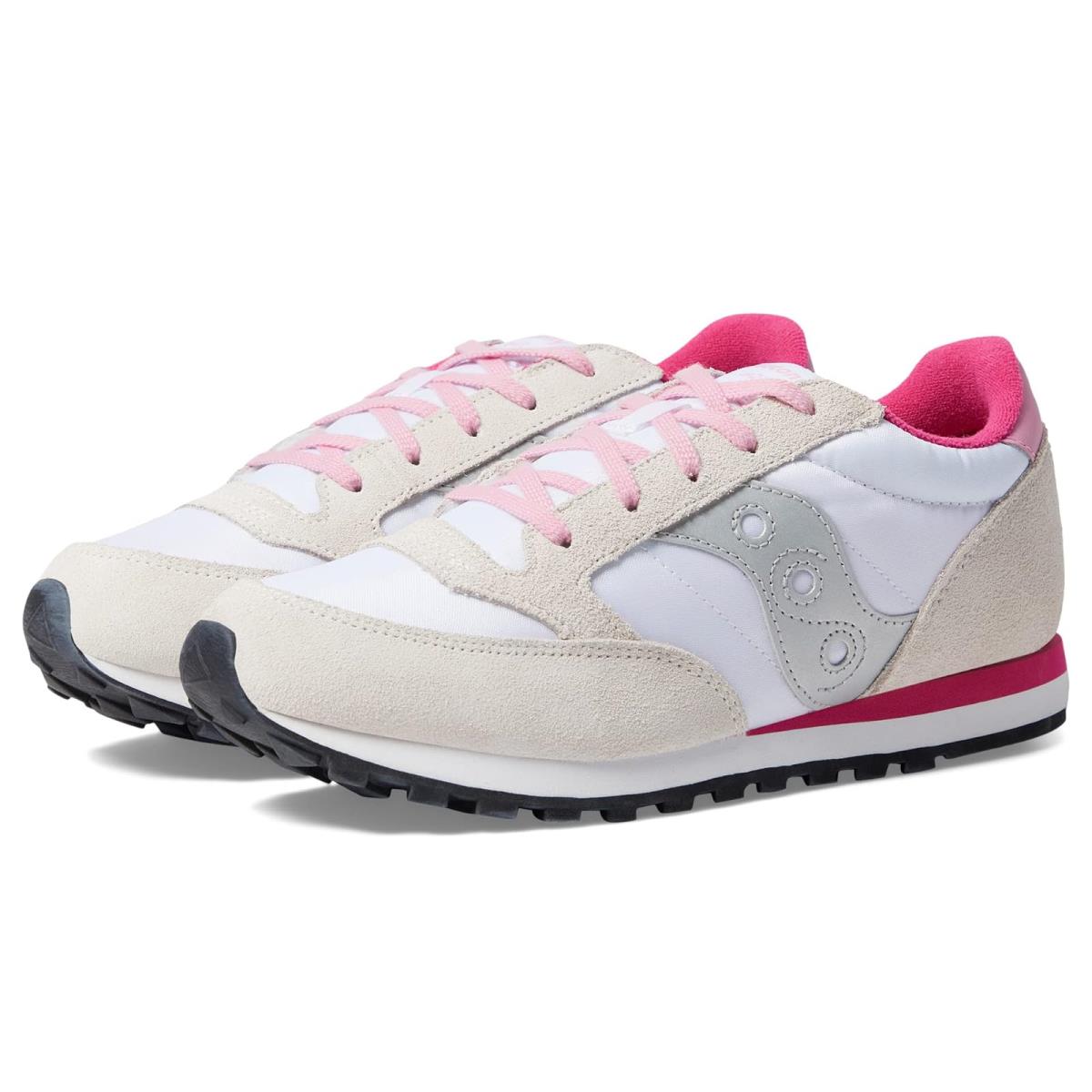 Girl`s Shoes Saucony Kids s Jazz Little Kid/big Kid White/Silver/Pink