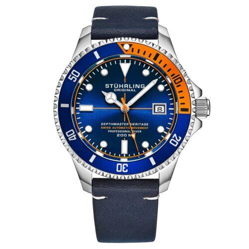 Stuhrling 883HL 05 Depthmaster Automatic Diver Leather Date Mens Watch