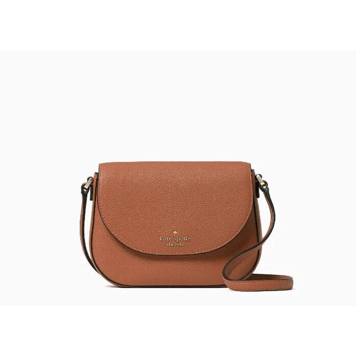 New Kate Spade Leila Mini Flap Crossbody Pebble Leather Warm Gingerbread - Exterior: Warm Gingerbread