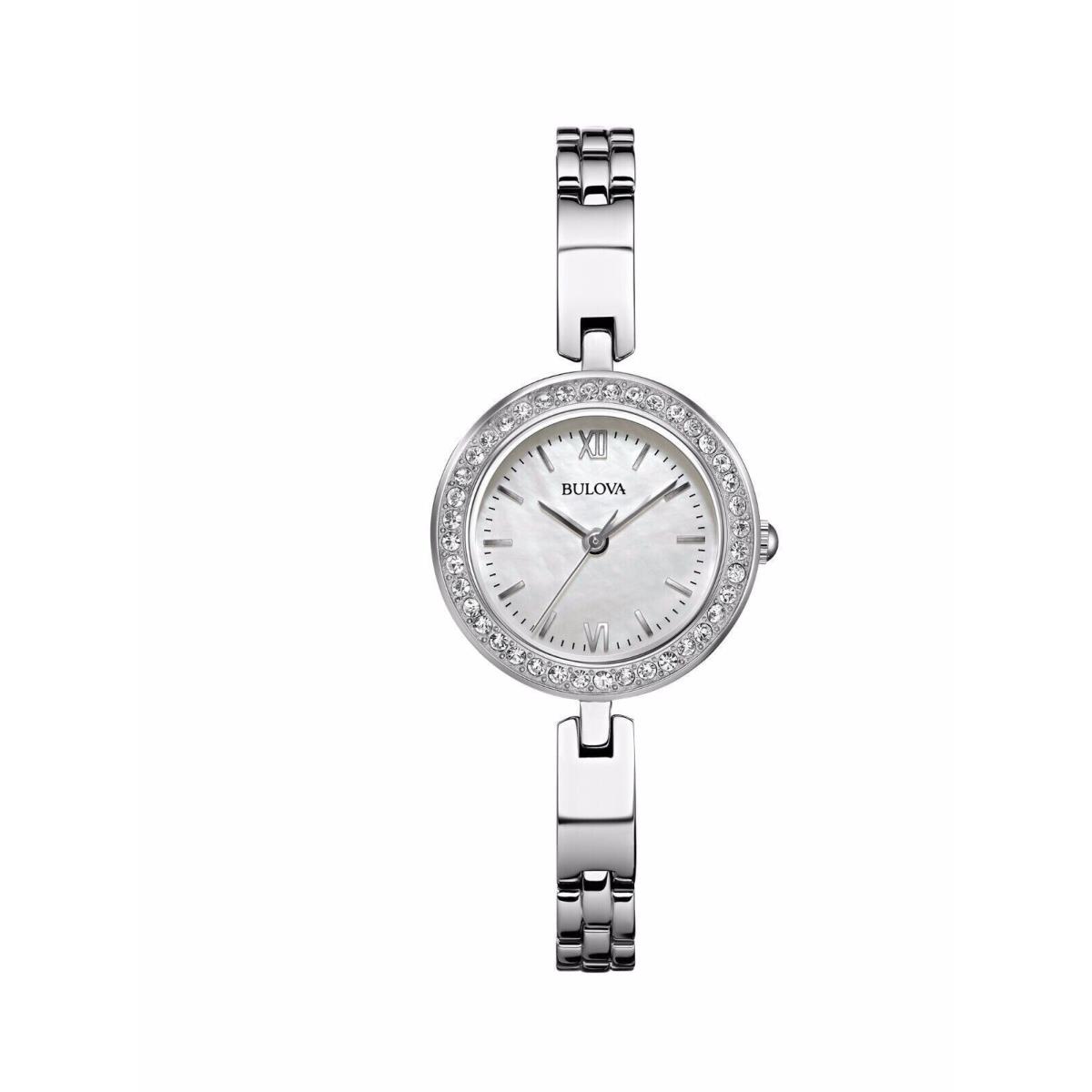 Bulova 98X107 Crystal Accented Mother of Pearl Dial Silver Tone Watch - Dial: , Band: Silver, Bezel: Silver