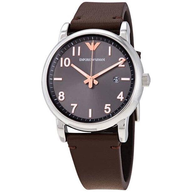 Emporio Armani Grey Dial 43mm Brown Leather Men`s Watch AR11175