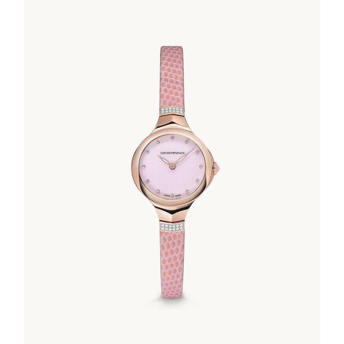 Emporio Armani Swiss Made Diamond Special-ed Pink Lizard Leather Watch ARS8151