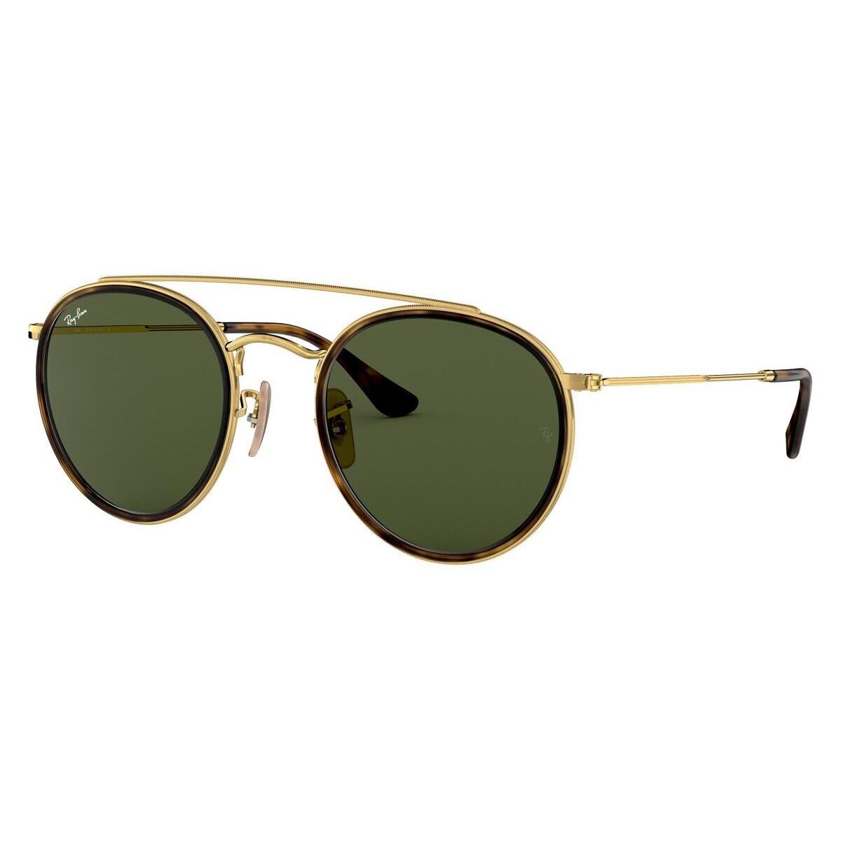 Ray-ban 0RB3647N Sunglasses Unisex Gold Round 51mm - Frame: Gold, Lens: G-15 Green, Model: