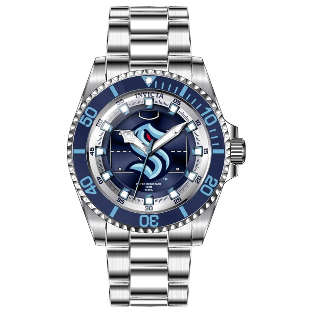 Invicta Women`s Watch Nhl Seattle Kraken Blue Black Dial Silver Tone Case 42212 - Dial: Blue, Black, Band: Silver