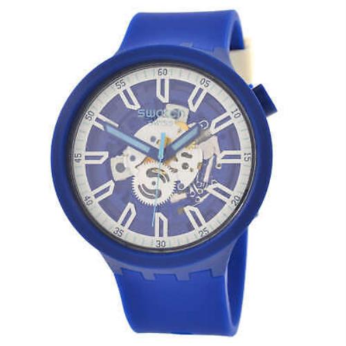 Swatch Unisex Watch Monthly Drops Iswatch Blue Quartz Skeleton Dial SB01N102