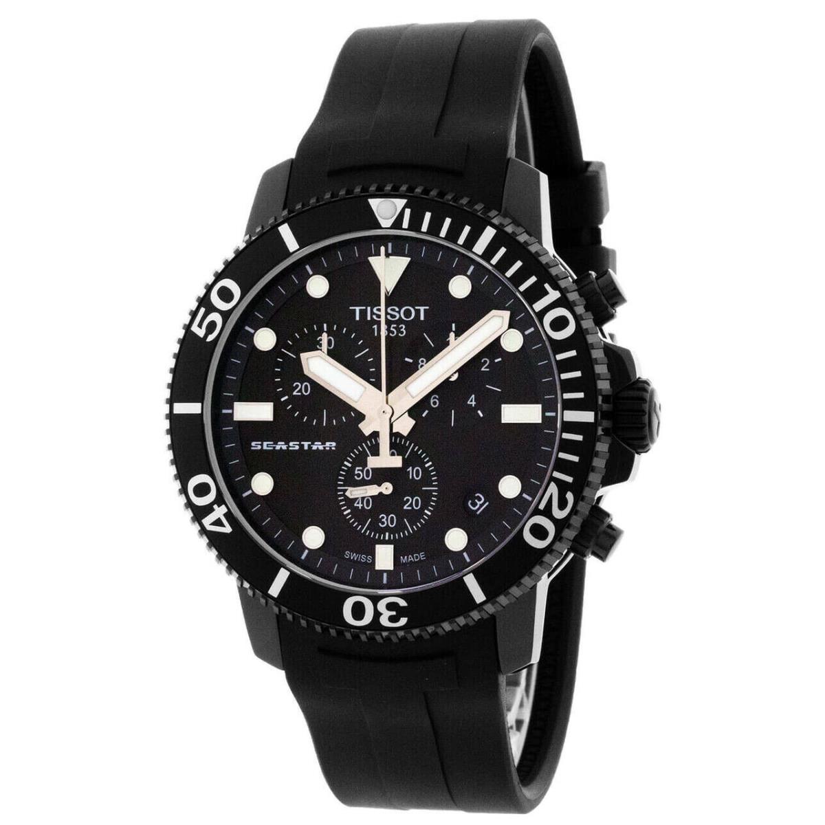 Tissot Seastar 1000 45.5MM Quartz Black Dial Men`s Watch T120.417.37.051.02 - Dial: White, Band: Black, Bezel: Black