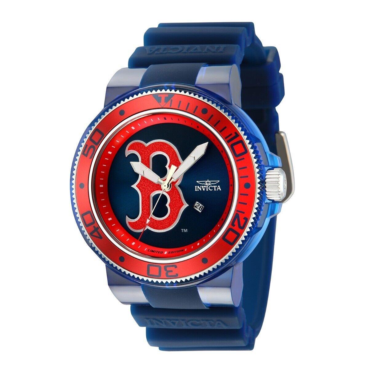 Invicta Mlb Boston Red Sox Men`s Watch - 51.5mm Transparent Blue - Red, Silver, Blue , Red, Silver, Blue Dial