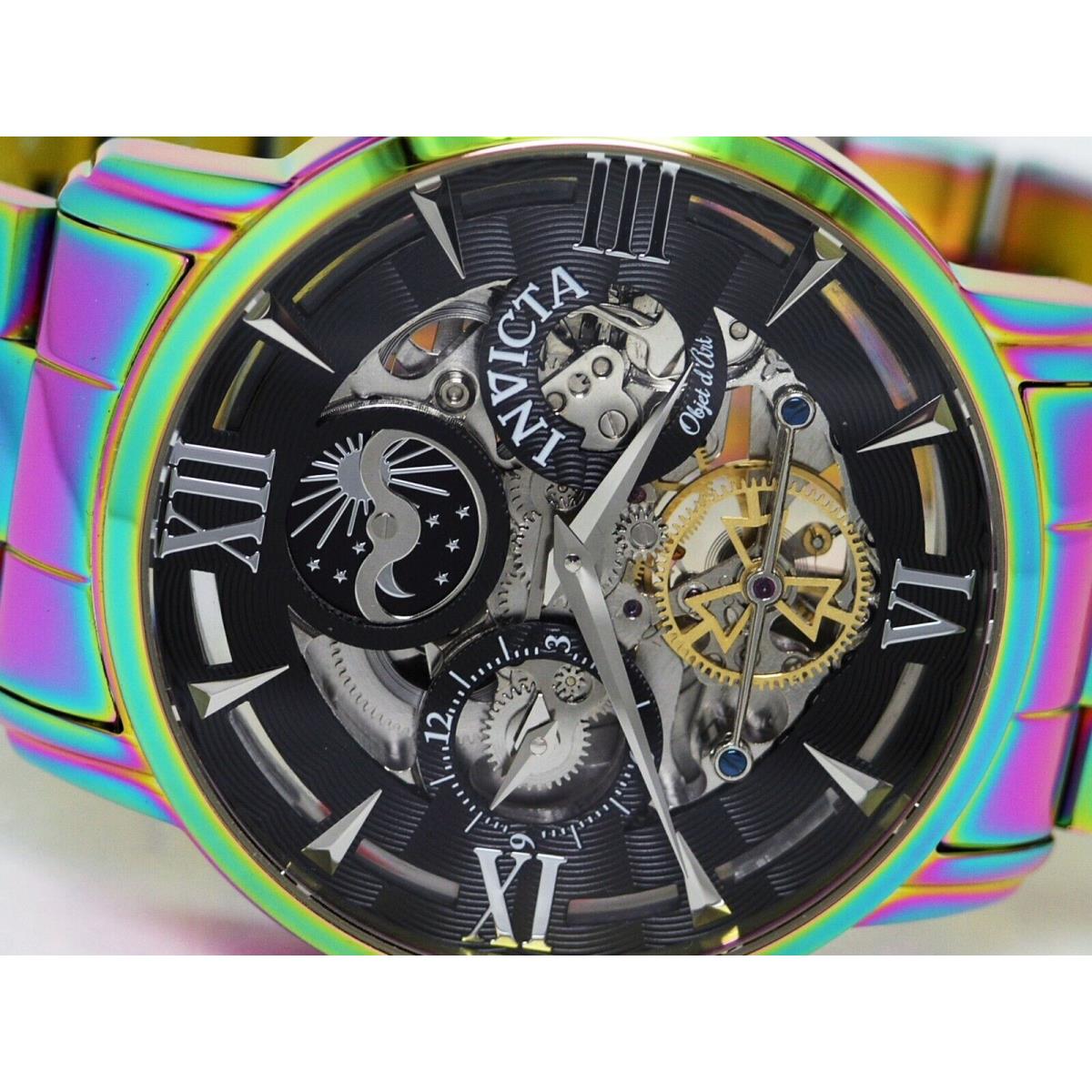 Invicta 40990 Objet D Art Automatic Skeleton Dual Time Iridiscent Watch 47MM