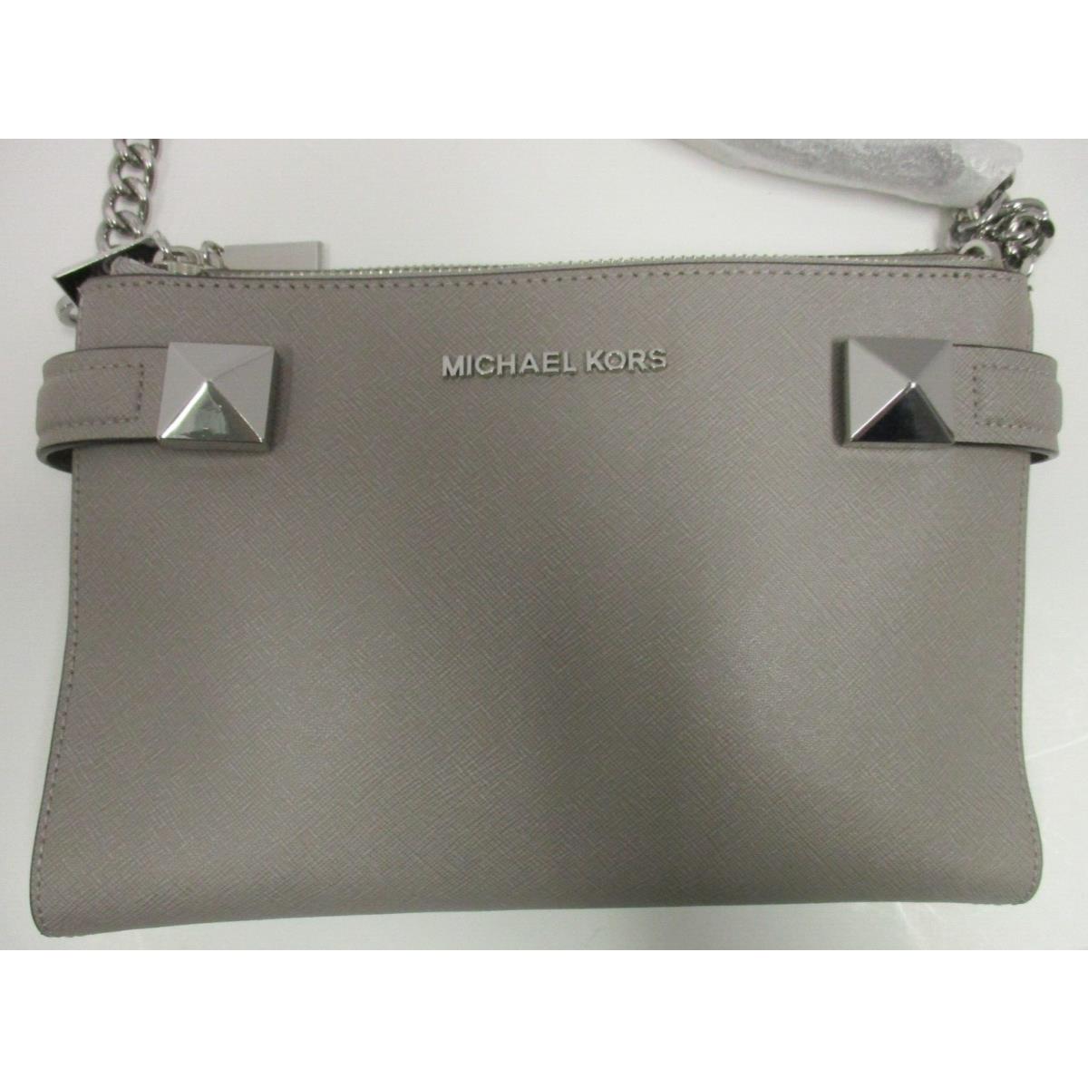 Michael Kors Karla Crossbody Medium Wallet Double Zip Grey Leather Silver