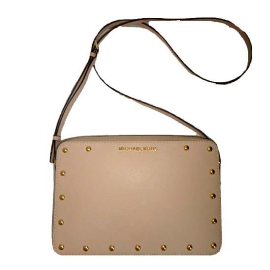 Michael Kors Sandrine Stud EW Crossbody Leather Bag Large Ballet - Exterior: Ballet / Gold, Lining: Beige, Handle/Strap: Pink