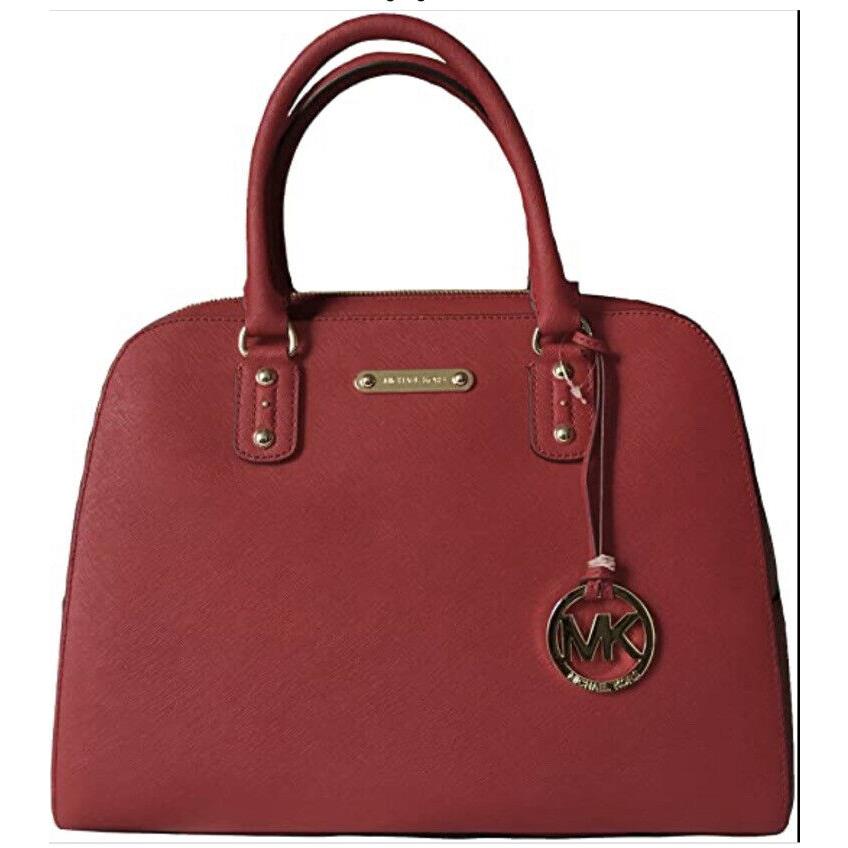 Michael Kors Sandrine Large Satchel Leather Handbag - Cherry