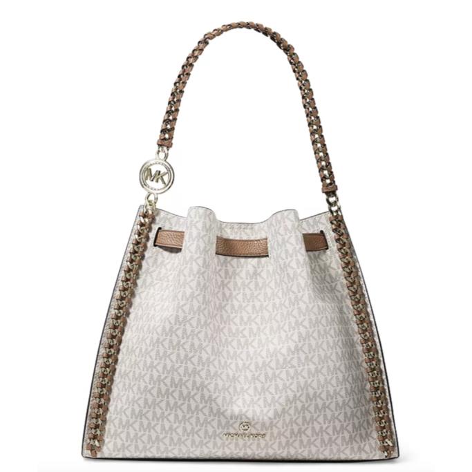 Kors Mina MK Logo Large Chain Shoulder Bag In Vanilla/acorn