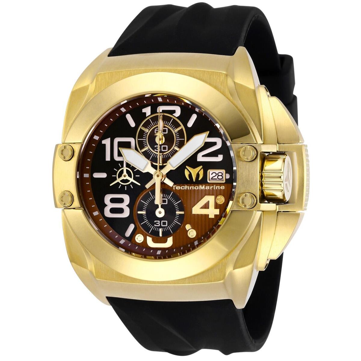 Technomarine TM-518005 Gold Black Reef 45mm with Saphire Crystal- Back IN Stock - Dial: Black, Band: Black