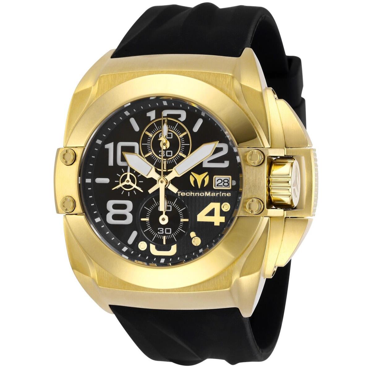 Technomarine TM-518003 Gold Black Reef 45mm with Saphire Crystal- Back IN Stock - Dial: Gold, Band: Black