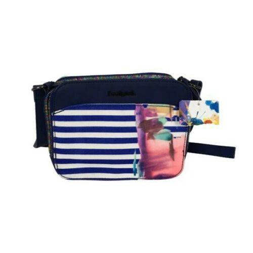 Desigual Woman Handbag Printed Stripes Sz S Blue Color Logo DMS11