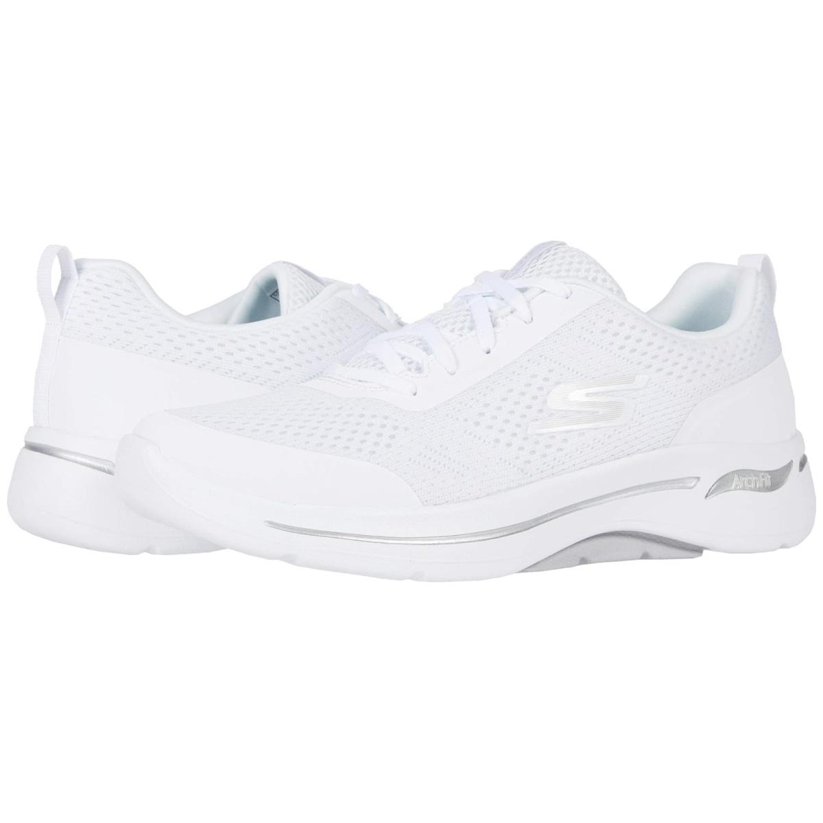 Woman`s Shoes Skechers Performance Go Walk Arch Fit - 124404 White/Silver