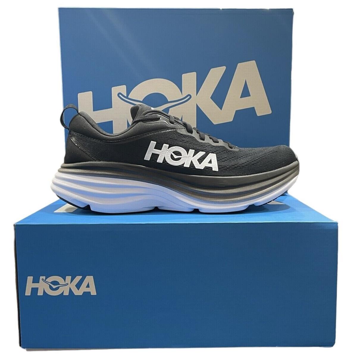 Hoka One One Bondi 8 Men`s Wide Running Shoes Black and White Sizes 7-15
