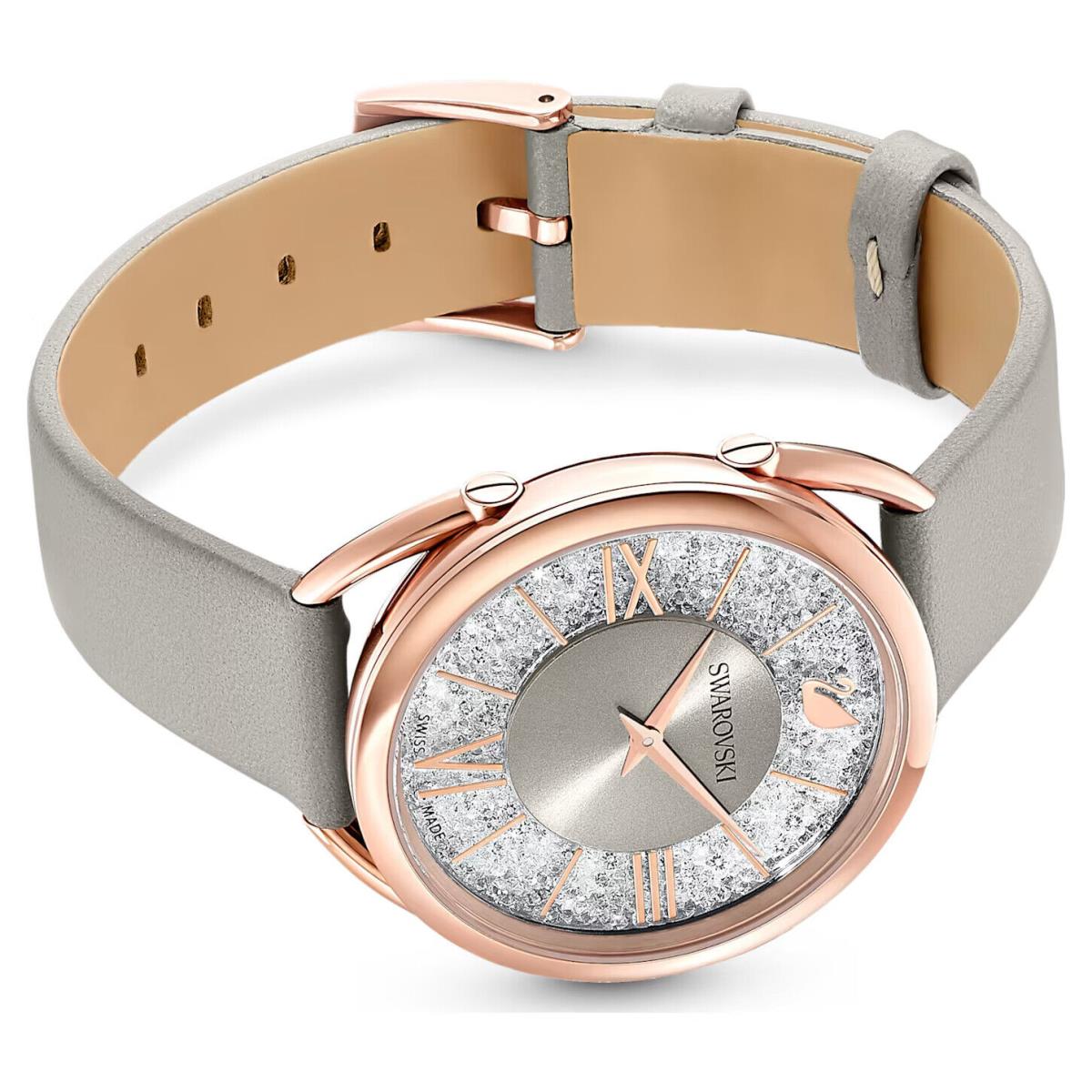 Swarovski Crystalline Glam Watch Leather Strap Gray Rose Gold-tone -5452455