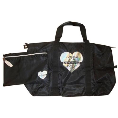 Victoria`s Secret London Fashion Show Large Black Weekender Duffle Tote Bag Set