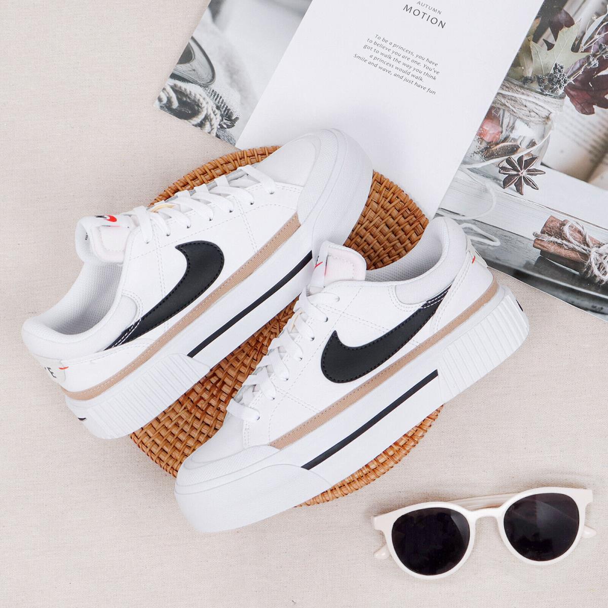 Nike Women`s Court Legacy Lift Women Casual Platform Shoes Sneaker White/Black Logo