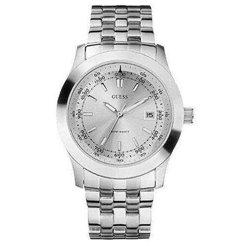 Guess Waterpro Silver Polished Brushed Tone Stainless Steel Watch+date U95133G2