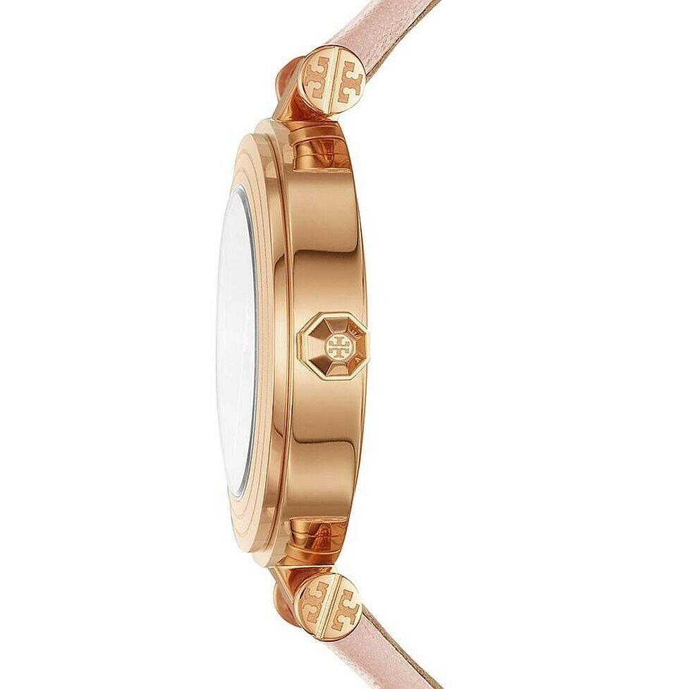 Tory Burch Classic T Women`s Pink Leather Rose Gold Tone Stainless Watch TBW9008