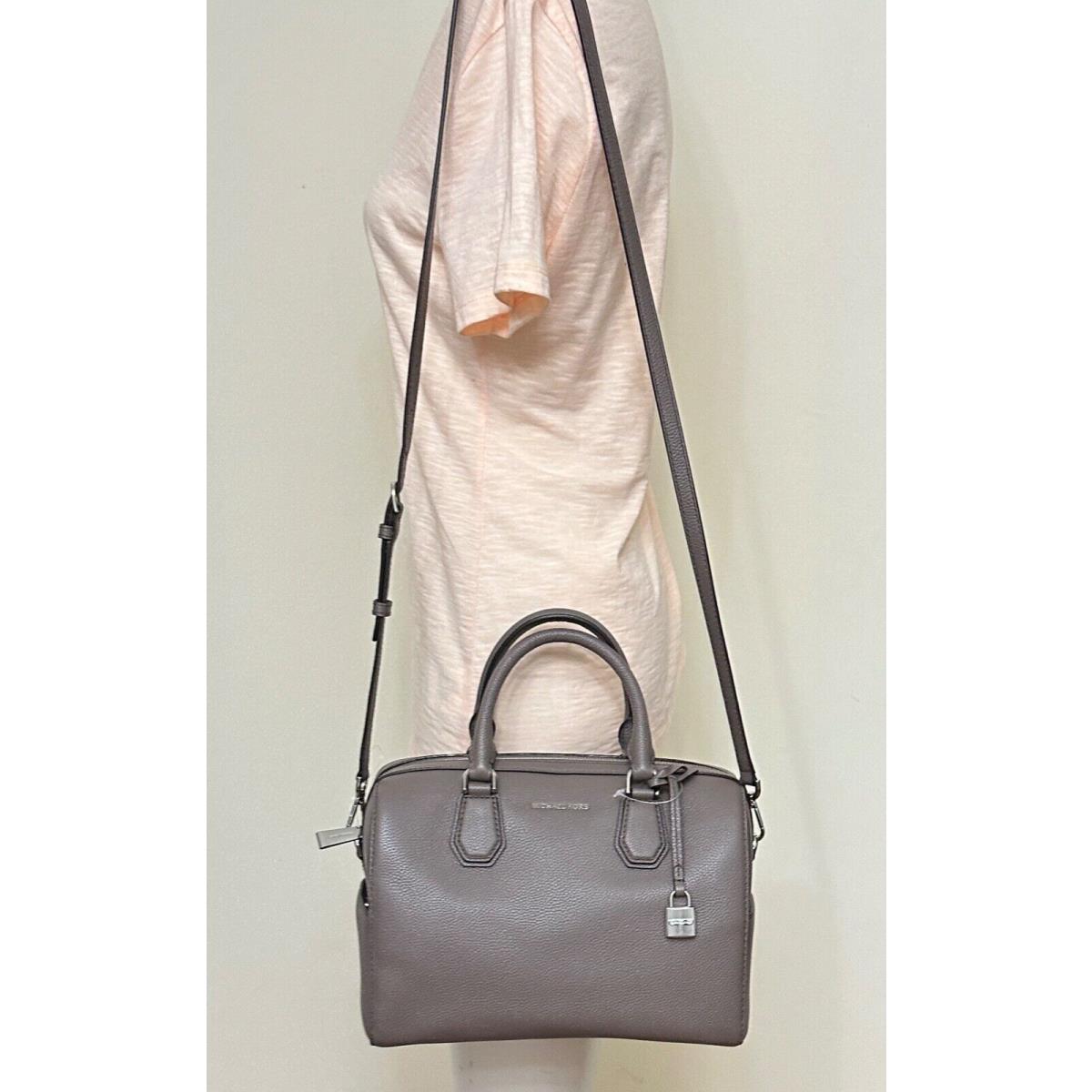 Michael Kors Mercer Duffle Grey Orange Pebbled Leather Satchel Shoulder Bag