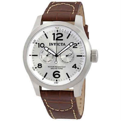 Invicta I Force Multi-function Silver Dial Brown Leather Men`s Watch 0765 - Dial: Silver, Band: Brown, Bezel: Silver-tone