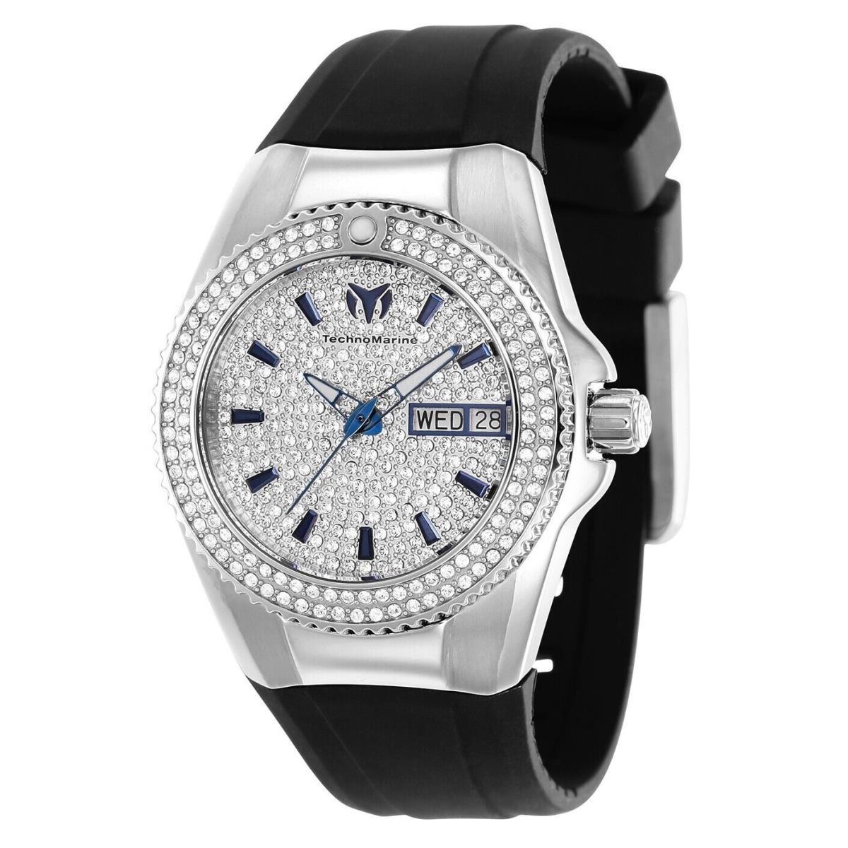 Technomarine Women`s TM-121177 Cruise Diva Pave Silver 34mm Swiss Watch - Dial: , Band: Black, Bezel: Silver