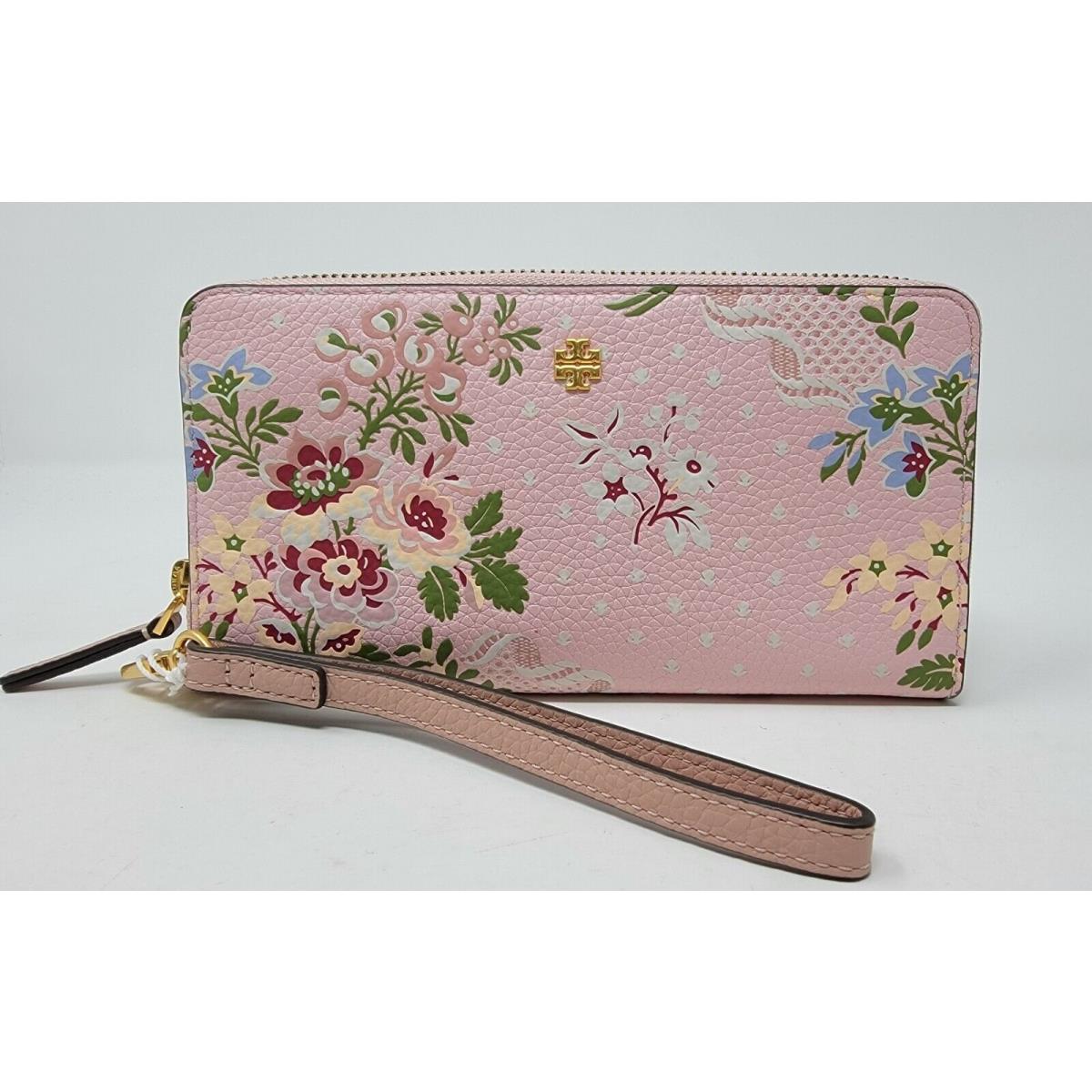 Tory Burch Emerson Pink Sugar Berry Floral Print Zip Continental Wristlet Wallet