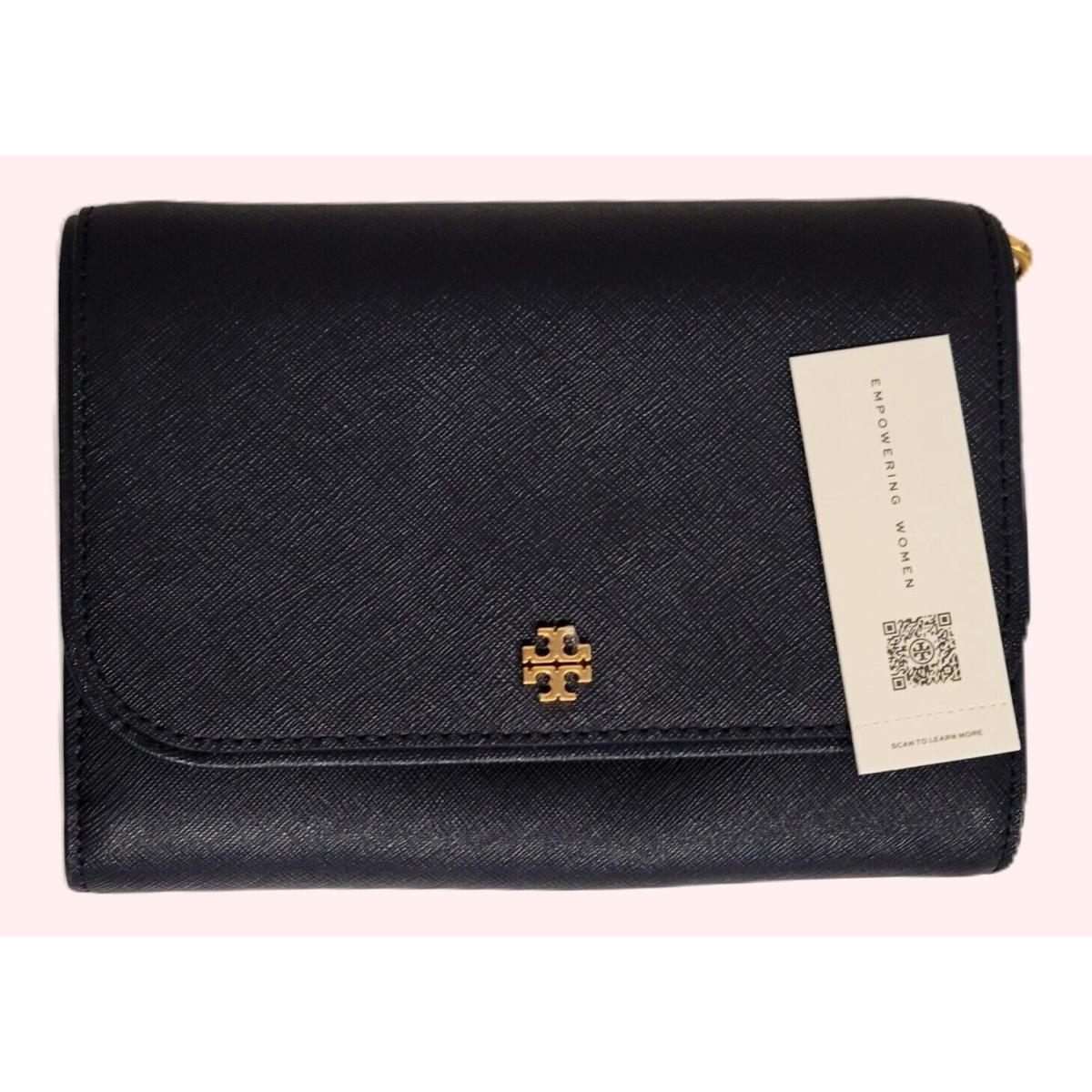 Tory Burch Emerson Navy Saffiano Chain Wallet Clutch Crossbody Purse Bag 136093