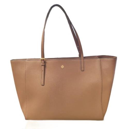Tory Burch 134836 Emerson Moose Tan Leather Gold Hardware Large Women`s Tote Bag - Brown, Handle/Strap: , Hardware: Gold