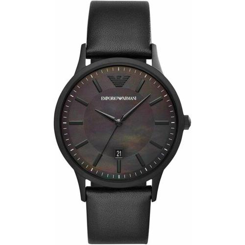Emporio Armani Men`s Watch AR11276 Black Iridescent Dial Leather Strap 43mm