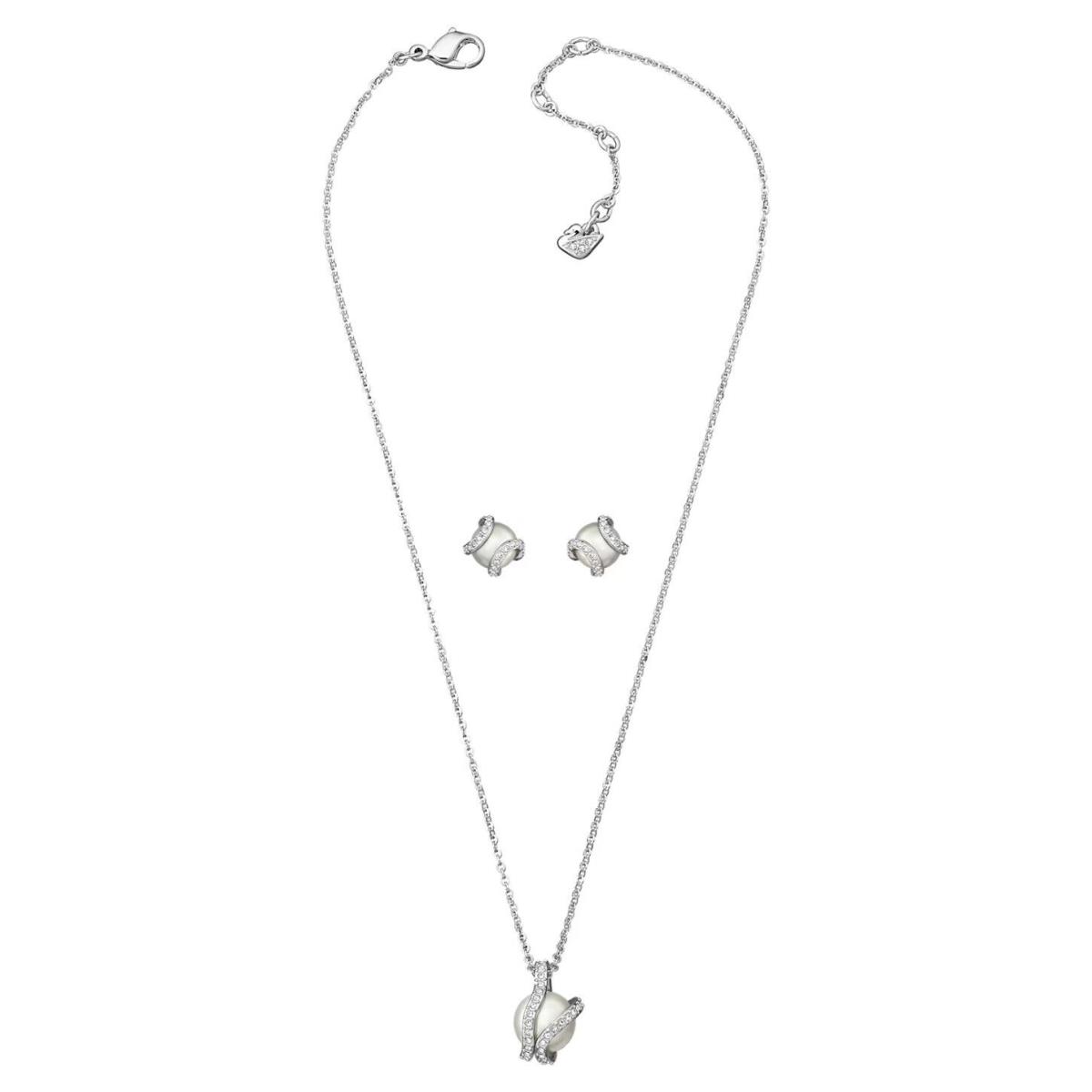 Swarovski Clear Crystal Set Water Pearls Necklace Earrings -5528964