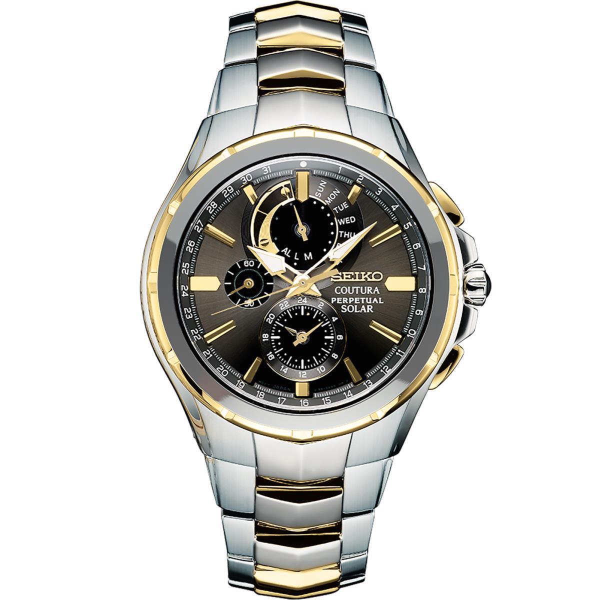 Seiko SSC376 Coutura Perpetual Solar Chrono Two Tone Steel 44 mm Men`s Watch