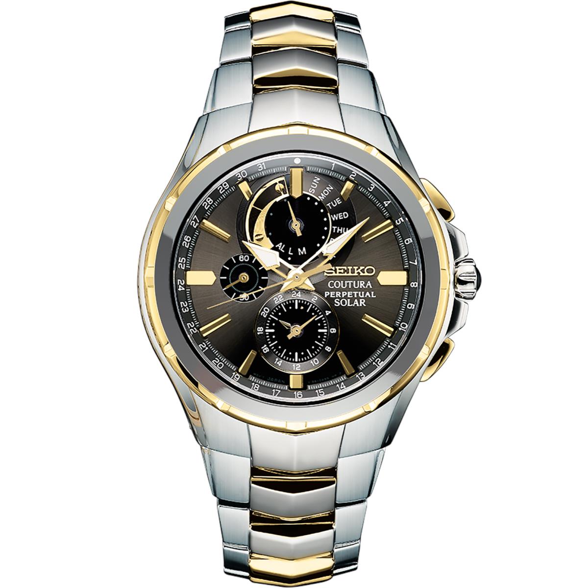 Seiko Men`s Solar Coutura Perpetual Chronograph Two Tone Watch SSC376