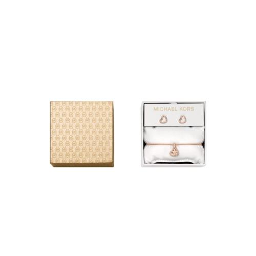 Michael Kors Box Set Rose Gold Slider Bracelet Heart Crystal Earrings MKJ7818791