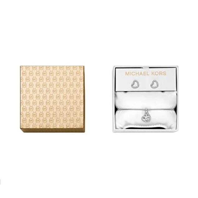 Michael Kors Box Set Silver Slider Bracelet Heart Earrings Crystals MKJ7817040