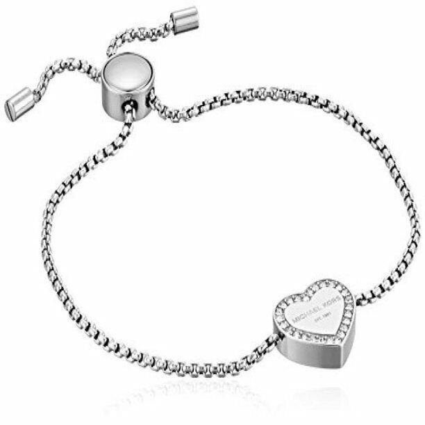 Michael Kors Gift Set Silver Heart Slider Bracelet Crystal Earrings MKJ7712040